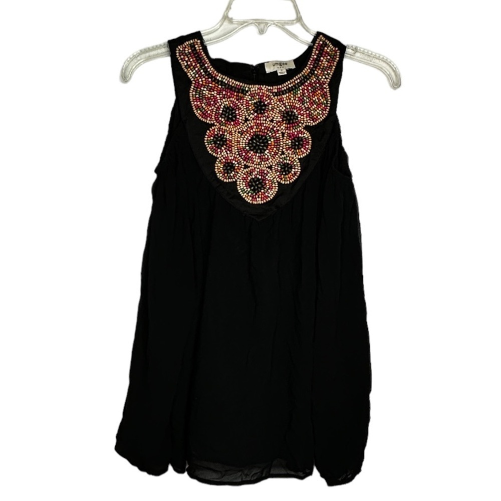 Umgee Sleeveless Black Top with Wooden Beads